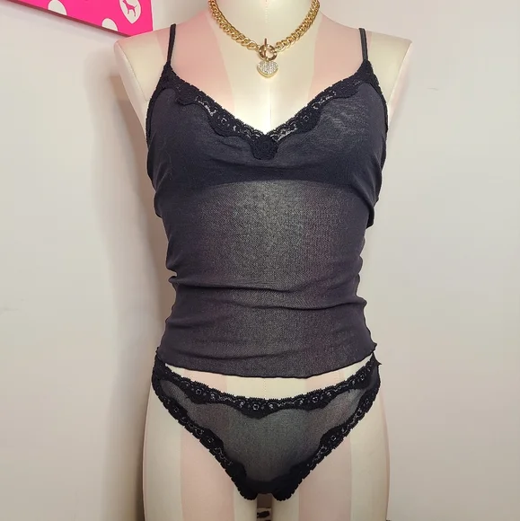 Victoria's Secret Y2K Mesh Cami/ Panty Set Size M 🖤 - Picture 2 of 9